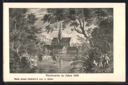 Künstler-AK Blaubeuren, Uferpartie Mit Kirche Im Jahre 1838  - Blaubeuren