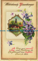 R655987 With Hearty Greetings. Church. Purple Flowers. Series 4156 - World