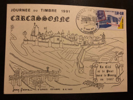 CP ARCASSONNE JEAN FABRE TP JOURNEE DU TIMBRE LE TRI POSTAL 2,50+0,60 OBL.16 MARS 1991 11 CARCASSONNE - Stamp's Day