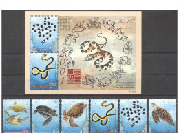 New Zealand - 2001 - Turtles And Snakes - Yv 1818/23 + Bf 144 - Tortues