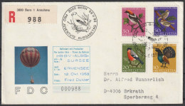 Schweiz: 1968, Satzbrief, Mi. Nr. 891-94, „Pro Juventute“: Einheimische Vögel (II), Auf Ballonpostbrief. ESoStpl. BERN - FDC