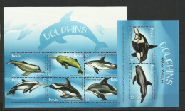 Nevis - 2009 - Dolphins - Yv 2077/82 + Bf 285 - Dolfijnen