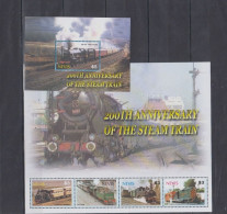 Nevis - 2004 - 200Th Aniversary Of The Steam Trains - Yv 1780/83 + Bf 247 - Trains