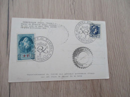 SUR CPA Perpignan Cachet  Journée Du Timbre 9 Décembre 1944 Sur TP + Vignettes Oeuvre Guerre Et Statue Arago - Commemorative Postmarks