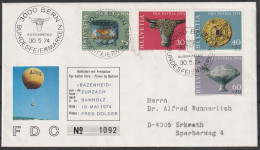 Schweiz: 1968, Satzbrief, Mi. Nr. 996-99, „Pro Patria“: Archäologische Funde (II), Auf Ballonpostbrief. ESoStpl. BERN - FDC