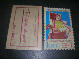 Timbre Et Pochette Timbre Antituberculeux Tuberculose De 1949 " Tot Depisté Vite Gueri " 100 Francs - Antituberculeux