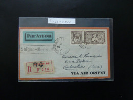 Lettre Par Avion Recommandée Registered Airmail Cover Vol Flight Saigon Marseille Via Air Orient Cochinchine 1932 - Storia Postale