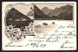 Lithographie Pertisau Am Achensee, Gasthaus Pfandler, Blick über Den Achensee  - Other & Unclassified