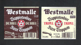 BROUWERIJ  ABDIJ TRAPPISTEN - MALLE - WESTMALLE - TRAPISTENBIER DUBBEL - TRIPEL   - 2  BIERETIKETTEN  (BE 475) - Bière