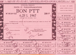 7196 / ⭐ Specimen BON 250 F PTT 6,25% Postes Telecommunications 1967 Documents Fictifs Instruction Personnel - Autres & Non Classés