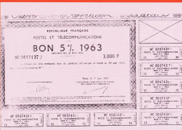 7192 / ⭐ Specimen Postes Telecommunications BON 2000 F 5 % 1963 Documents Fictifs Instruction Personnel PTT - Autres & Non Classés