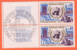 7319 / ⭐ Bord Feuille Paire Yvert Y-T 1733 Obliteration 1er Jour 24-10-1970 NATIONS-UNIES 25e Anniversaire LUXE MNH**  - Neufs