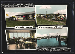 AK Dorum, Der Strand-Pavillon Dorumer-Tief, Mit Innenansicht Und Camping-Stelle, Kanalpartie  - Sonstige & Ohne Zuordnung