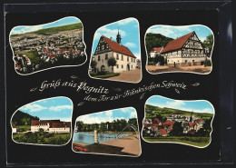 AK Pegnitz /Fränk. Schweiz, Rathaus, Schwimmbad, Ortsansicht Mit Der Kirche  - Pegnitz