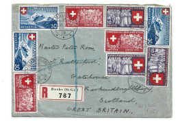 SWITZERLAND SUISSE HELVETIA - 1939 FULL SET ON REGISTERED COVER BUCHS TO ENGLAND - Other & Unclassified