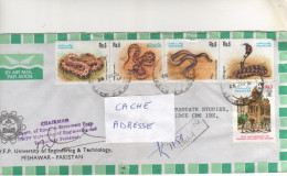 5 Timbres , Stamps " Reptiles : Serpents ( 2 Abimés ) , Collège " Sur Lettre Recommandée , Registered Cover , Mail - Pakistan