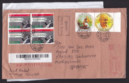 Bangladesh: Registered Cover To Netherlands 2024, 10 Stamps, Meter Cancel, Gandhi, Rahman, Customs Form (traces Of Use) - Bangladesh