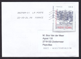 France: Cover To Netherlands, 2024, 1 Stamp, Anniversary New York, Cut-out From Souvenir Sheet, Uncommon (traces Of Use) - Briefe U. Dokumente