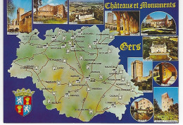 32  - GERS  - Chateaux Et Monuments - Carte Contour Géographique Du Département - Sonstige & Ohne Zuordnung