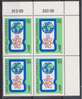 1982 , Mi 1705 ** (2) - 4er Block Postfrisch -  Weltmilchtag - Neufs