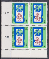 1982 , Mi 1705 ** (3) - 4er Block Postfrisch -  Weltmilchtag - Neufs
