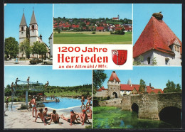 AK Herrieden An Der Altmühl, Die Kirche, Nest Auf Einer Dachspitze, Alte Brücke, Freibad  - Autres & Non Classés
