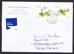 Portugal: Airmail Cover To Netherlands, 2024, 2 Stamps, Flowers Of Azores, Flower, Plant, Leaf, Air Label (ugly Tape) - Briefe U. Dokumente