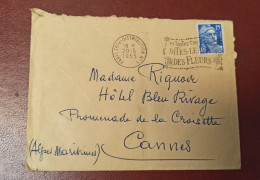 ENVELOPPE LETTRE 1955 - Paris Fleurs Flamme Tri Et Distribution N° 1 -  15F Bleu Marianne De Gandon - RIQUOIR - Mechanische Stempels (reclame)