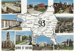 93 - SEINT SAINT DENIS  ( 40 Communes ) -  Contour Carte Geographique Du Departement - Other & Unclassified