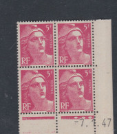 France N° 719A XX  Marianne Gandon 5 F. Rose En Bloc De 4 Coin Daté Du 7 . 1 . 47 .  3 Points Blancs Sans Cha., TB - 1940-1949