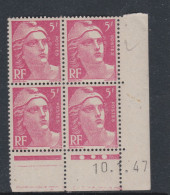 France N° 719A XX  Marianne Gandon 5 F. Rose En Bloc De 4 Coin Daté Du 10 . 1 . 47 .  3 Points Blancs Sans Cha., TB - 1940-1949