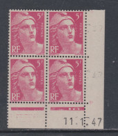 France N° 719A XX  Marianne Gandon 5 F. Rose En Bloc De 4 Coin Daté Du 11 . 1 . 47 .  3 Points Blancs Sans Cha., TB - 1940-1949