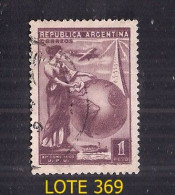 ARGENTINE 1939 GJ 828b) 1 $ CHOCOLAT AVEC BORD INFÉRIEUR DÉFECTUEUX UTILISÉ UPU - Used Stamps