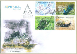 TURKEY 2020 MNH FDC FRACTAL VIEWS OF NATURE FLORA FAUNA SNOWFLAKES PEACOCK SNAIL FIRST DAY COVER - Lettres & Documents