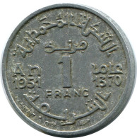 1 FRANC 1951 MOROCCO Islamic Coin #AH695.3.U.A - Morocco