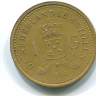 1 GULDEN 1991 ANTILLAS NEERLANDESAS Aureate Steel Colonial Moneda #S12123.E.A - Netherlands Antilles