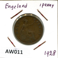 HALF PENNY 1928 UK GBAN BRETAÑA GREAT BRITAIN Moneda #AW011.E.A - C. 1/2 Penny