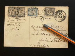 V180J - SEZANNE Rue Notre Dame - Carte Taxée De Grenoble Pour Falaise - Calvados - Taxe 8 Centimes - 1908 - 1859-1959 Oblitérés