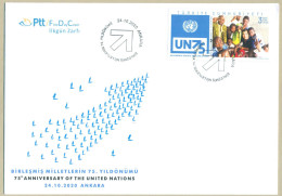 TURKEY 2020 MNH FDC  75TH ANNIVERSARY OF THE UNITED NATIONS  FIRST DAY COVER - Cartas & Documentos
