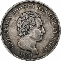 Royaume De Sardaigne, Carlo Felice, 5 Lire, 1830, Turin, Argent, TTB+, KM:116.1 - Piemont-Sardinien-It. Savoyen