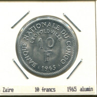 10 FRANCS 1965 CONGO Pièce #AS399.F.A - Congo (Rép. Démocratique, 1964-70)