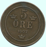 5 ORE 1907 SUECIA SWEDEN Moneda #AC682.2.E.A - Zweden