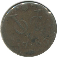 1786 UTRECHT VOC DUIT NIEDERLANDE OSTINDIEN NY COLONIAL PENNY #VOC1235.8.D.A - Nederlands-Indië