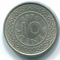 10 CENTS 1974 SURINAM NIEDERLANDE Nickel Koloniale Münze #S13284.D.A - Suriname 1975 - ...