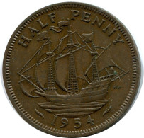 HALF PENNY 1954 UK GREAT BRITAIN Coin #AZ682.U.A - C. 1/2 Penny