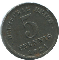 5 PFENNIG 1921 G DEUTSCHLAND Münze GERMANY #AE318.D.A - 5 Renten- & 5 Reichspfennig