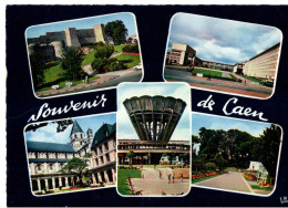 CPSM, CAEN, (14), Souvenir De CAEN, Jamais Voyagée, Chateau, Jardin Public, Abbaye, Université - Caen