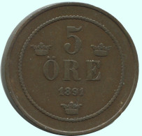 5 ORE 1891 SWEDEN Coin #AC649.2.U.A - Sweden