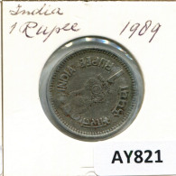 1 RUPEE 1989 INDIA Moneda #AY821.E.A - Inde
