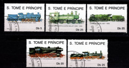 - SAINT THOMAS ET PRINCE - 1990 - YT N° 997 / 1001 - Oblitérés - Locomotives - Série Complète - São Tomé Und Príncipe
